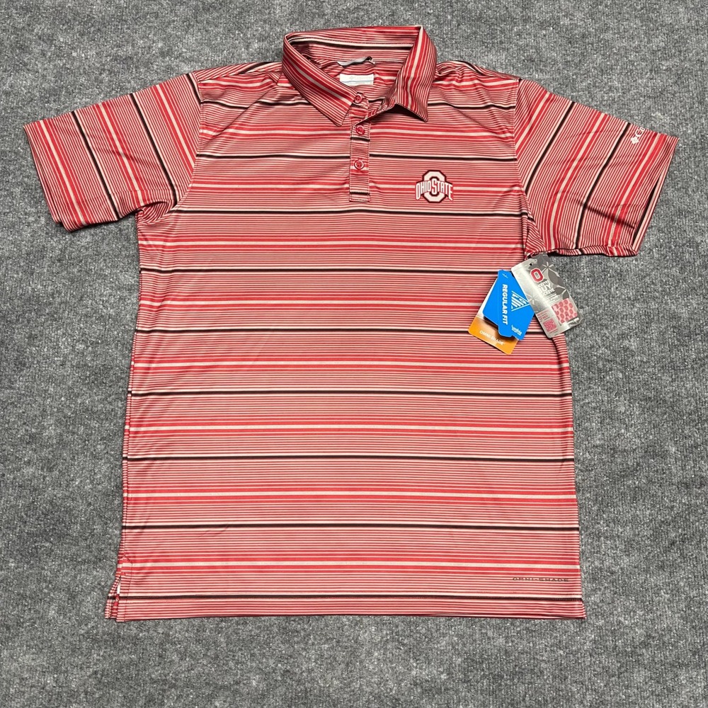Ohio State Buckeyes Polo Shirt Men Medium Red Columbia PFG Super Terminal Tackle